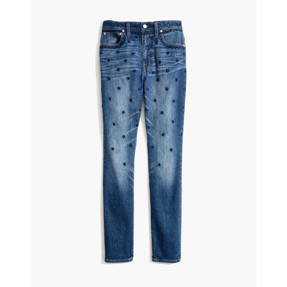 Madewell The High Rise Slim Boyjean 25 Floral Embroidery Beaded Edition Jeans - Picture 2 of 12